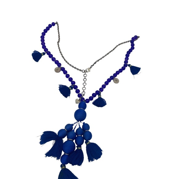 Aldo cobalt blue long necklace statement fringe beaded - Picture 6 of 8